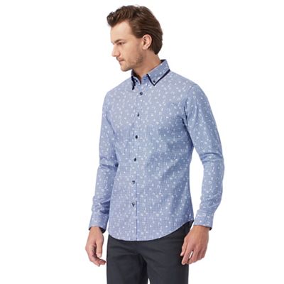 Blue square printed tailored fit shirt